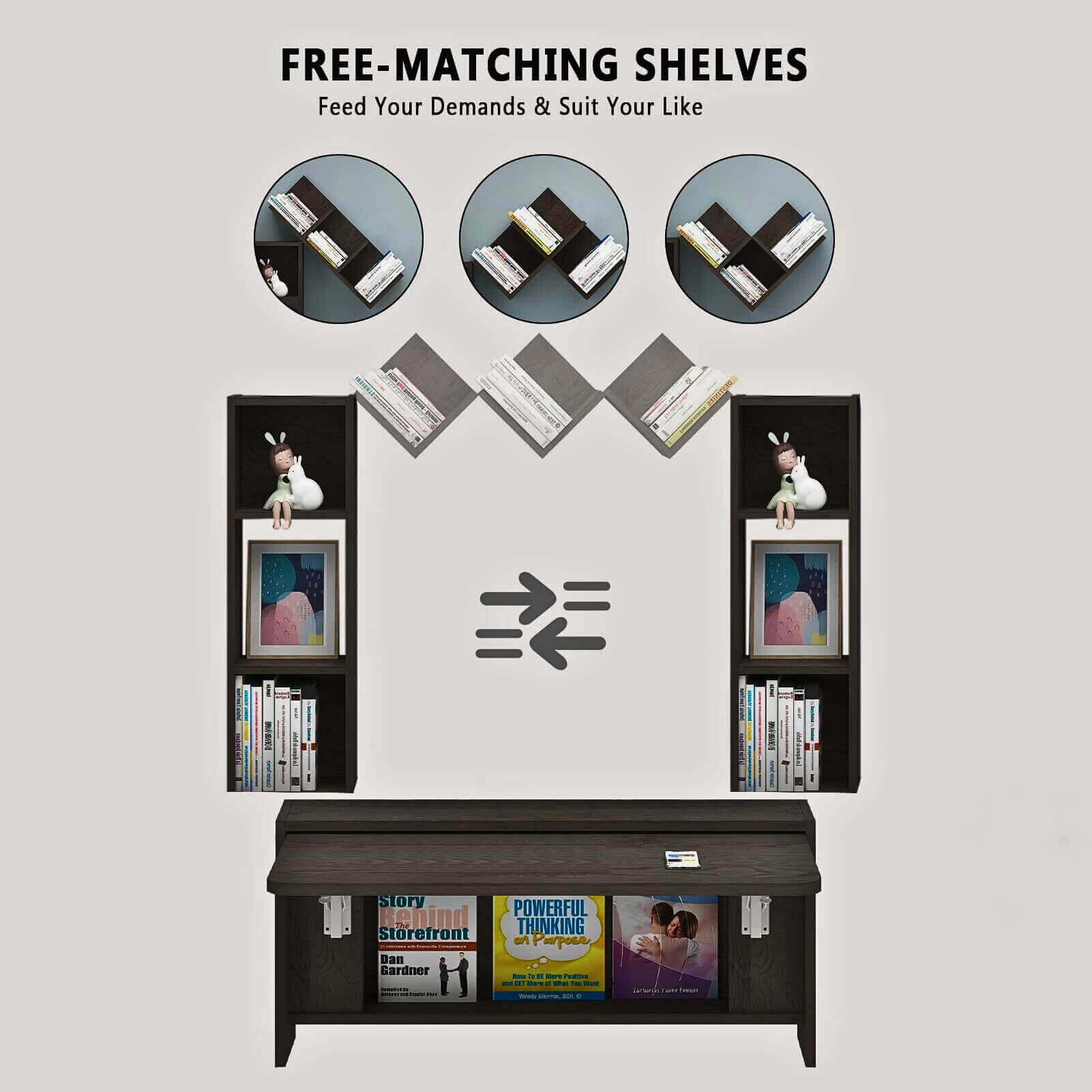Grey Wall Mounted Fold Down Desk with Free Matching Shelves
