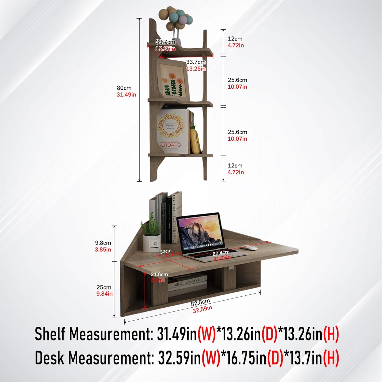 Folding Corner Wall Desk with Storage Shelves