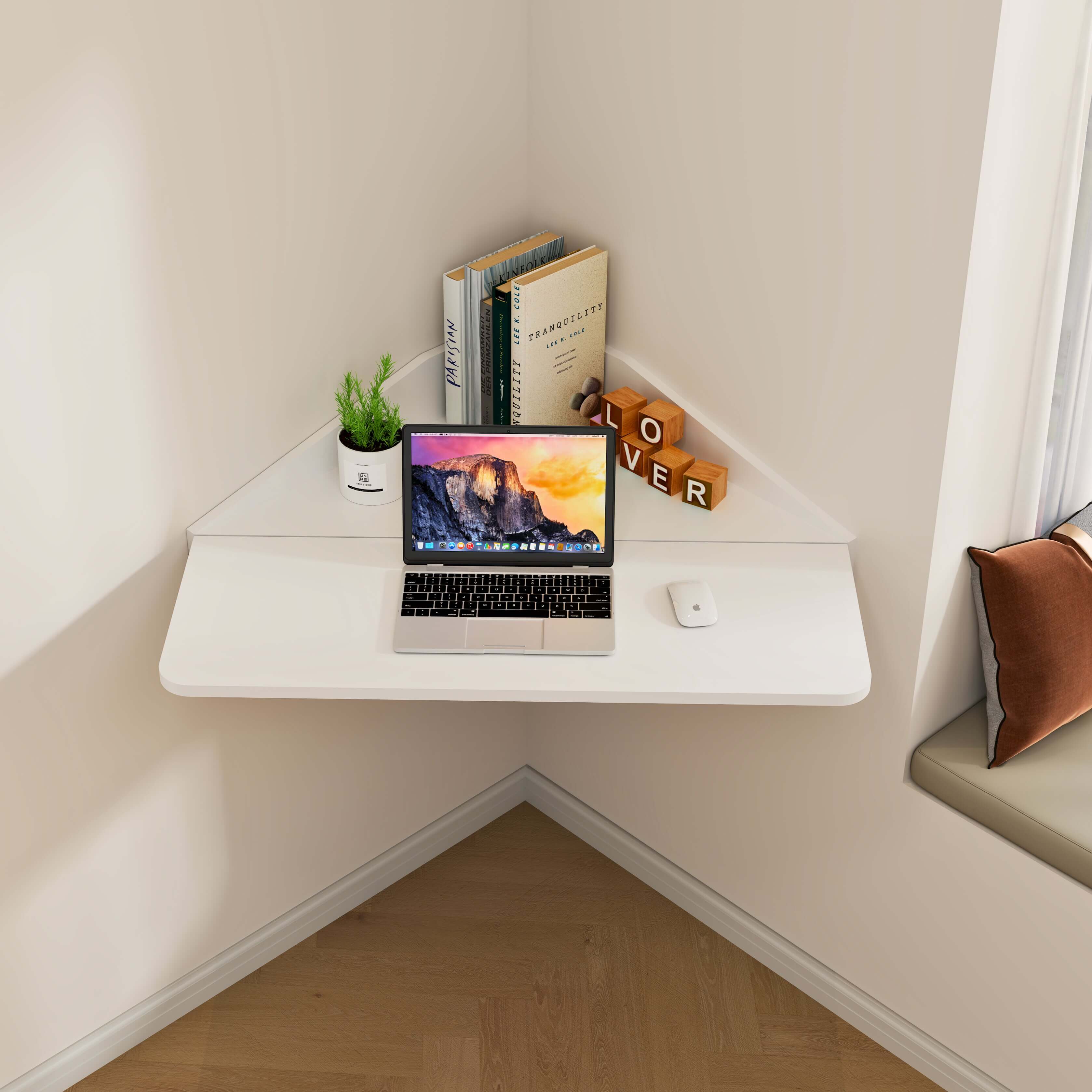 Wall Mounted Fold Down Corner Desk, White