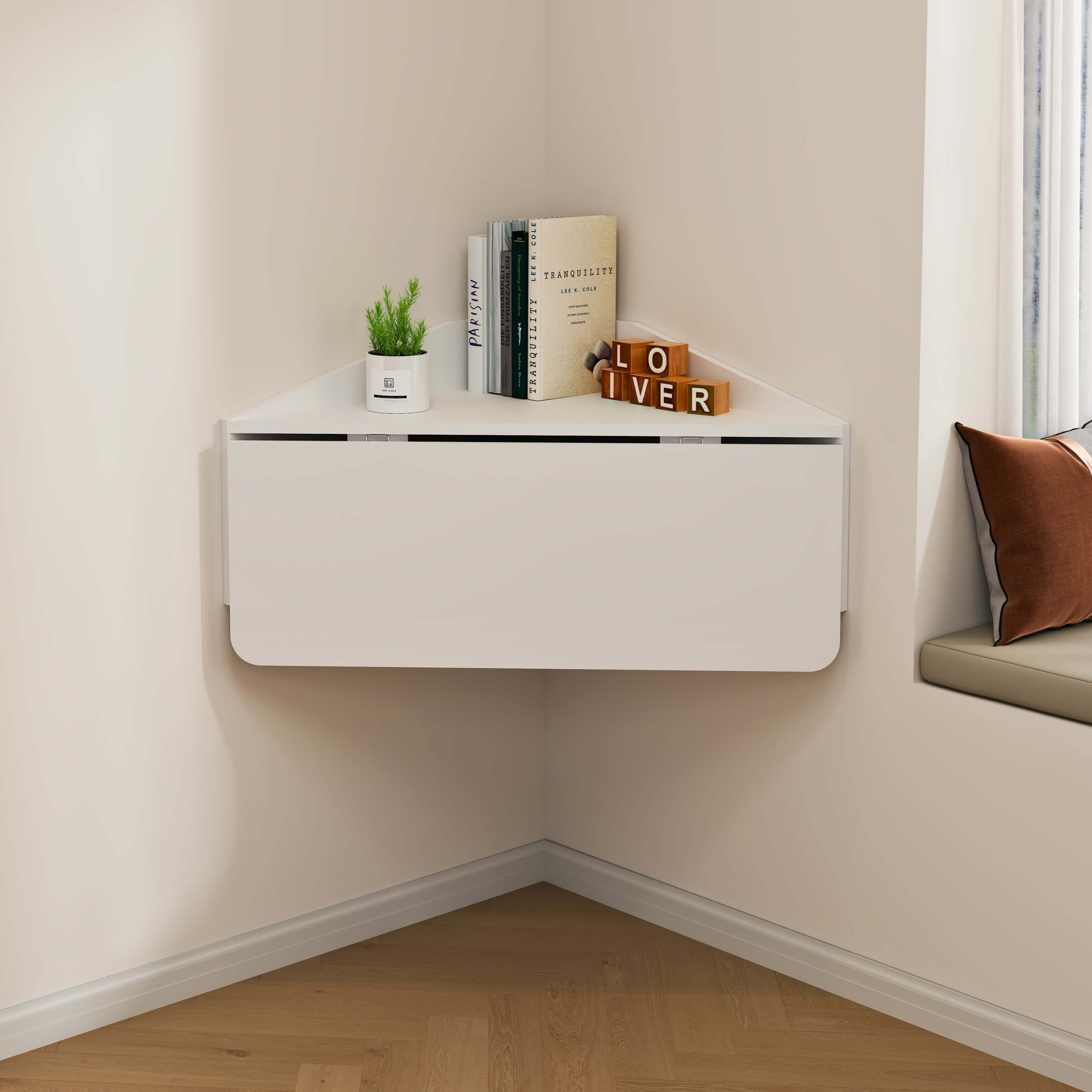 Wall Mounted Fold Down Corner Desk, White