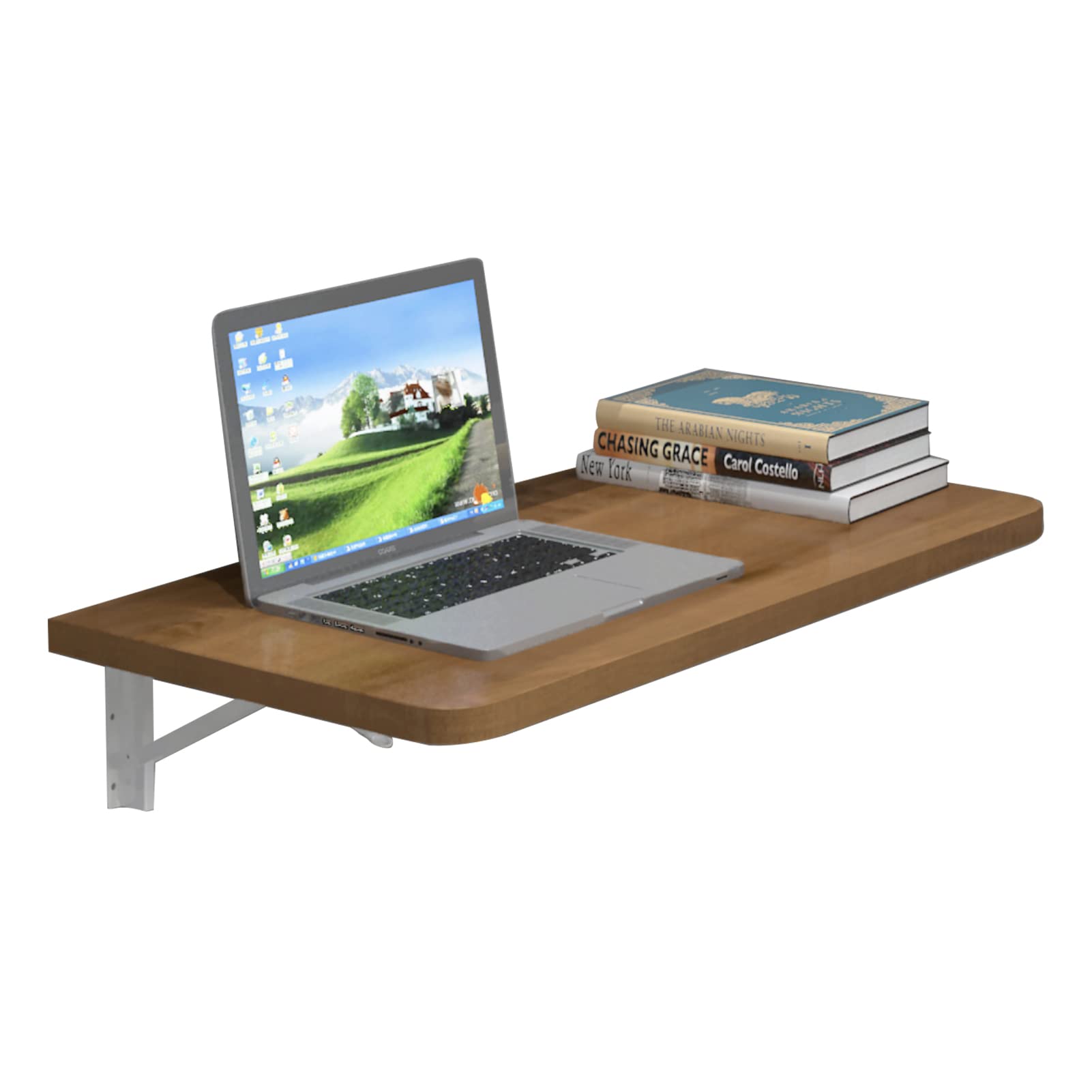 Walnut Wood Wall Mounted Floating Desk with Fold Down Drop Leaf Table