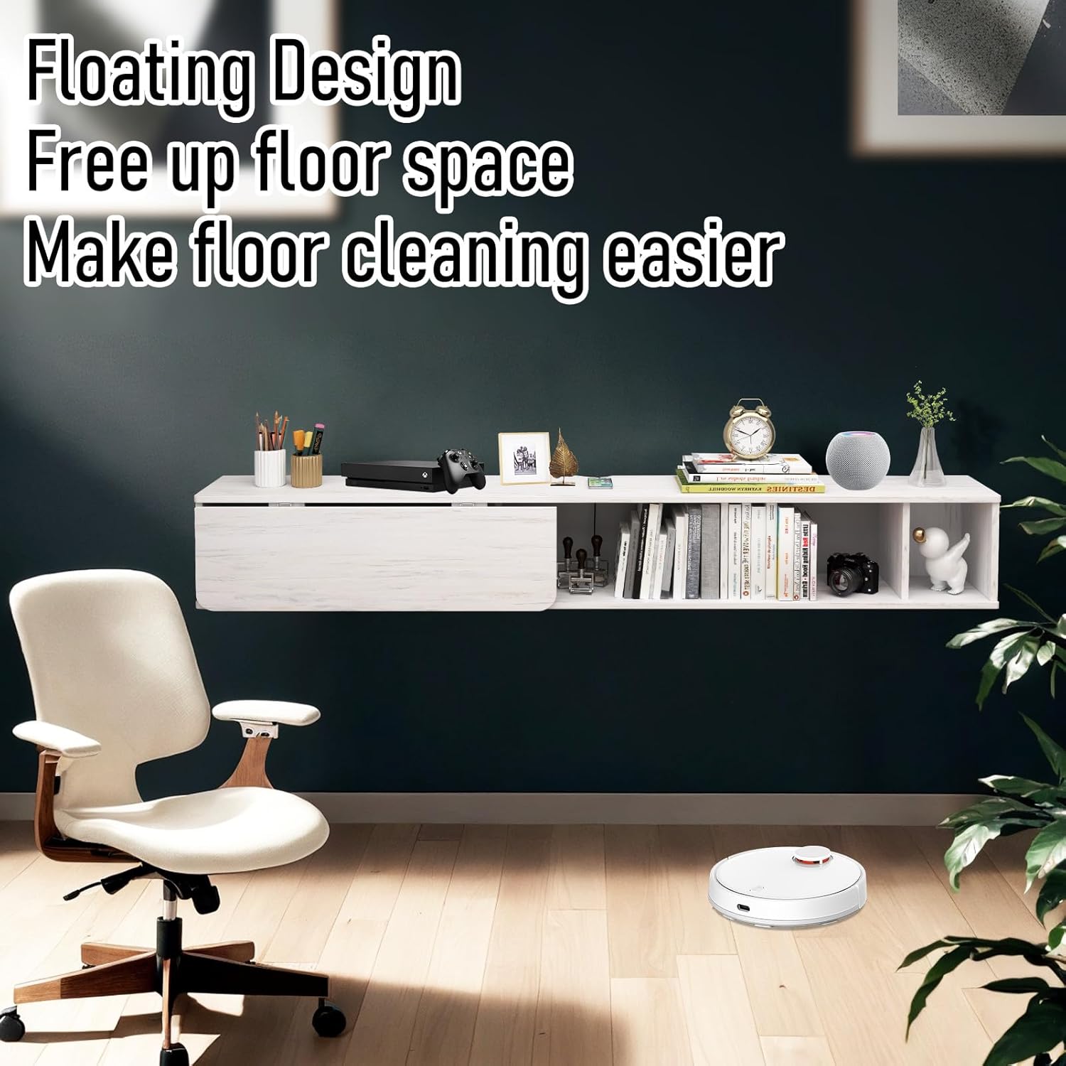 White Wall Mount Fold Down Desk,Floating Workstation for Home Office