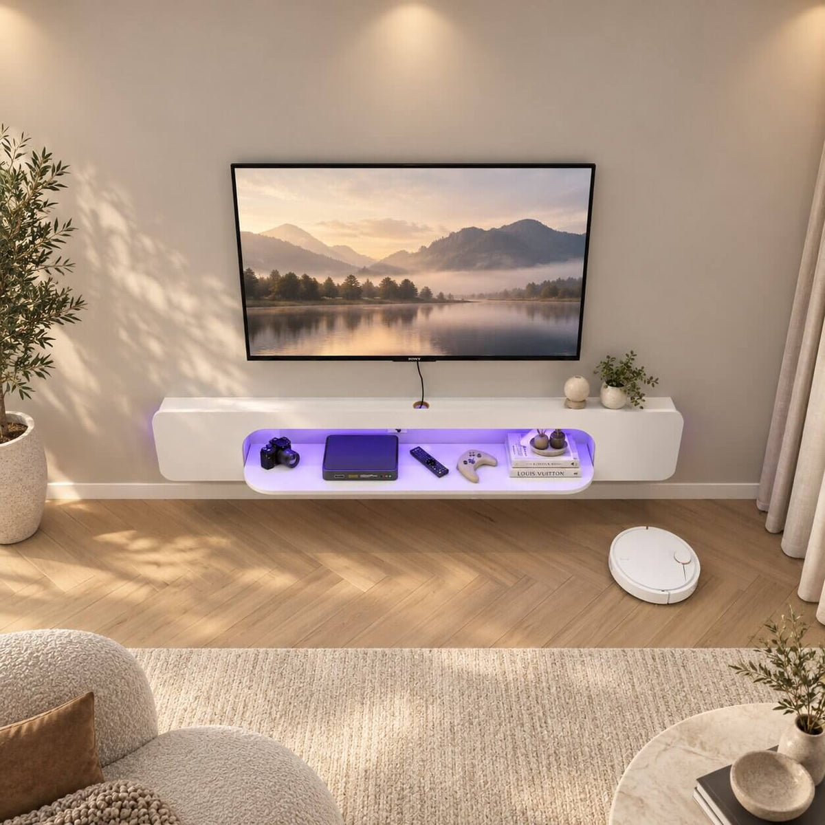 70.86" Vista LED Floating TV Stand, White