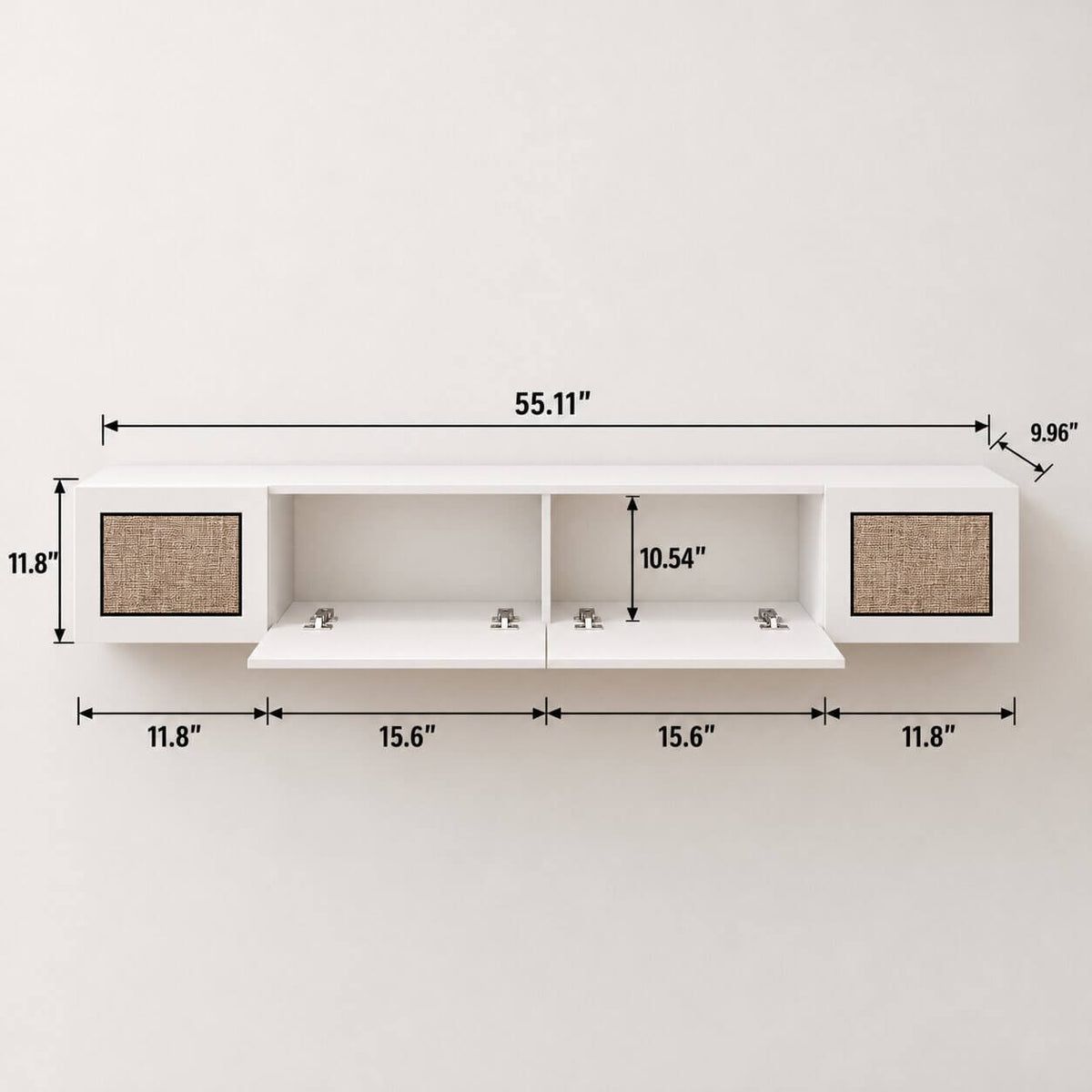 Natura 55.51" Woven Panel Drawer Floating TV Stand, White