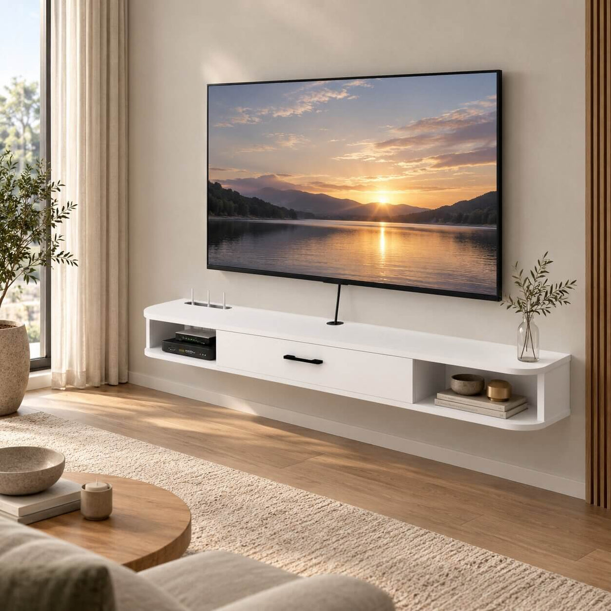 55.11" Pureza Floating TV Stand, White