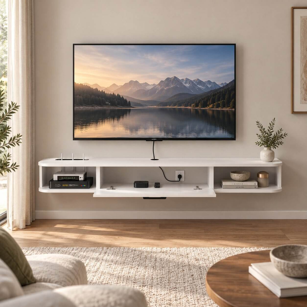 55.11" Pureza Floating TV Stand, White
