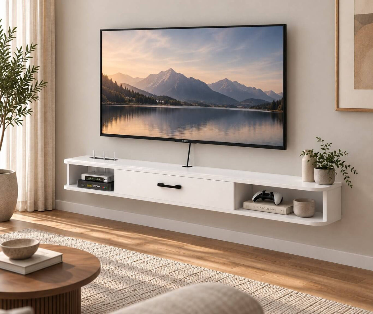 55.11" Pureza Floating TV Stand, White