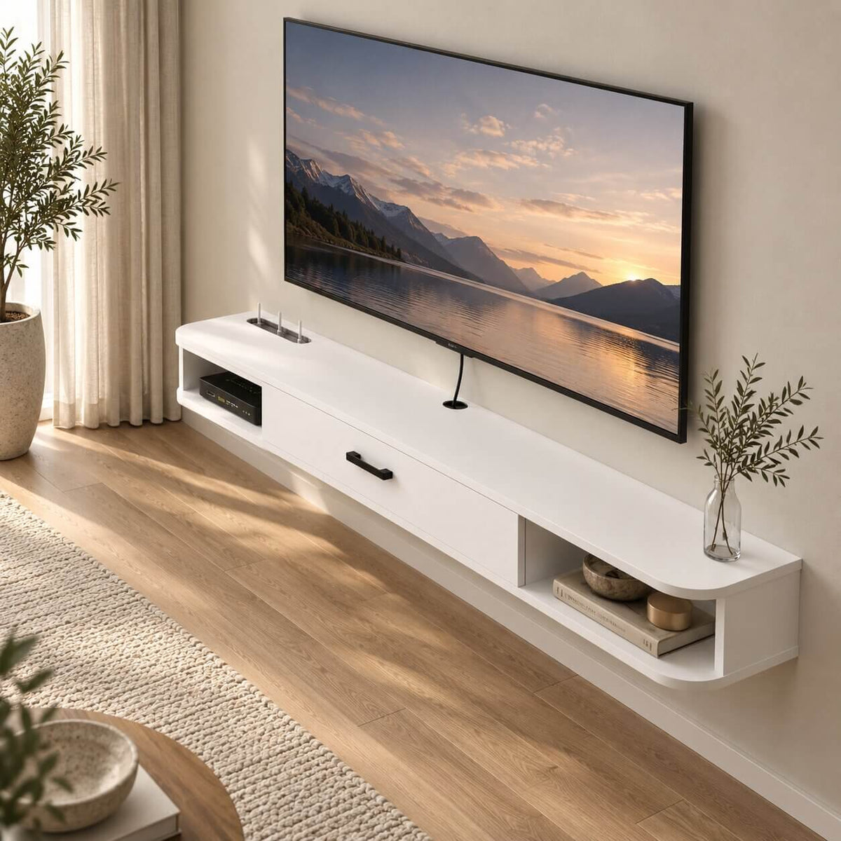 55.11" Pureza Floating TV Stand, White