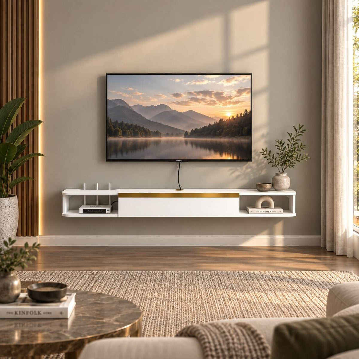 55" Slendera Floating TV Stand, White