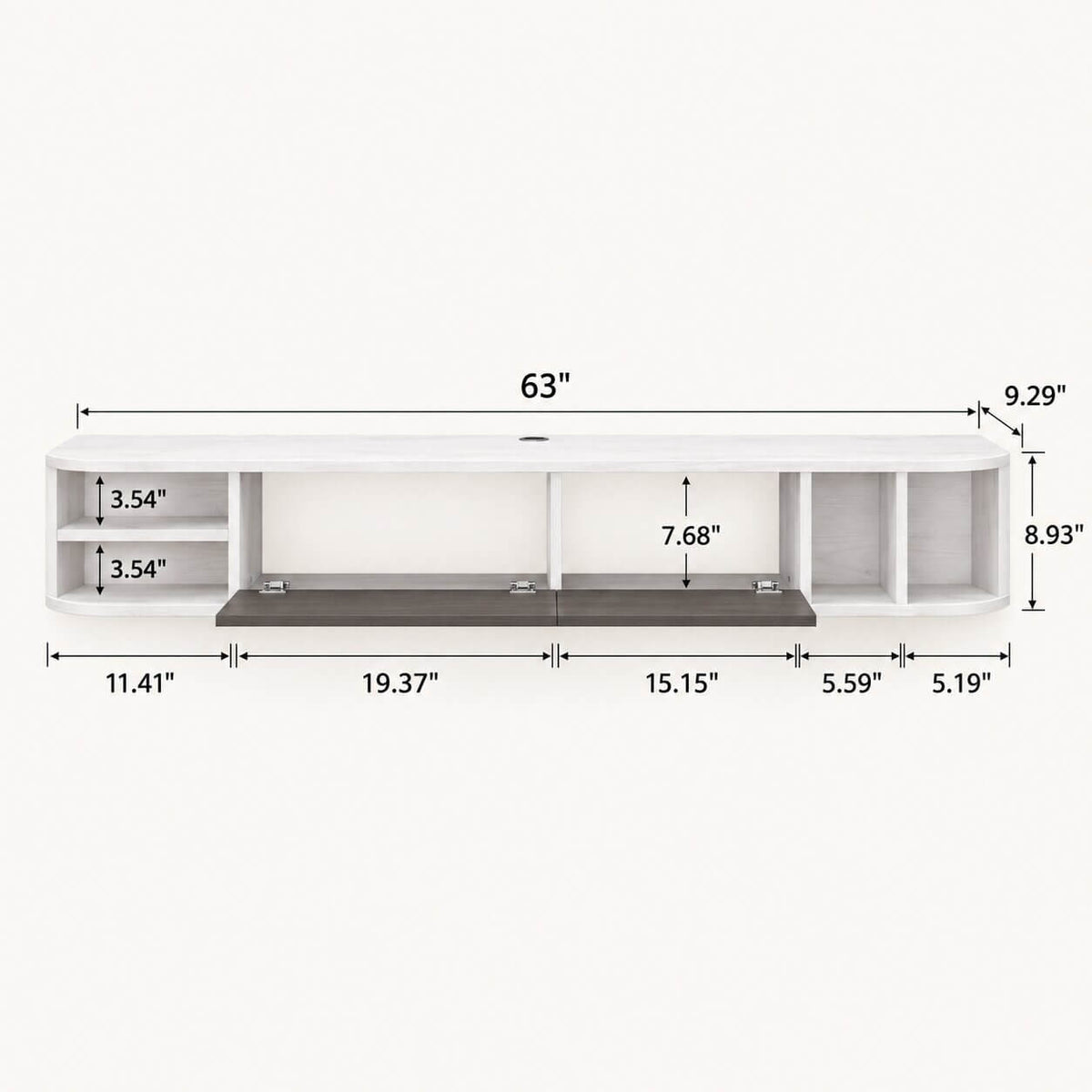63" Modestia Floating TV Stand, Greyish White