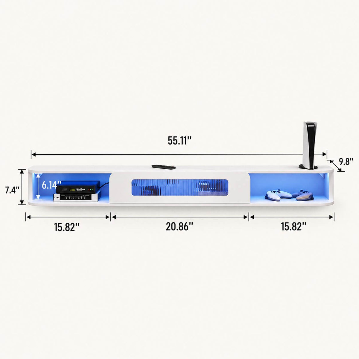 55" Eclaire Floating TV Stand, White