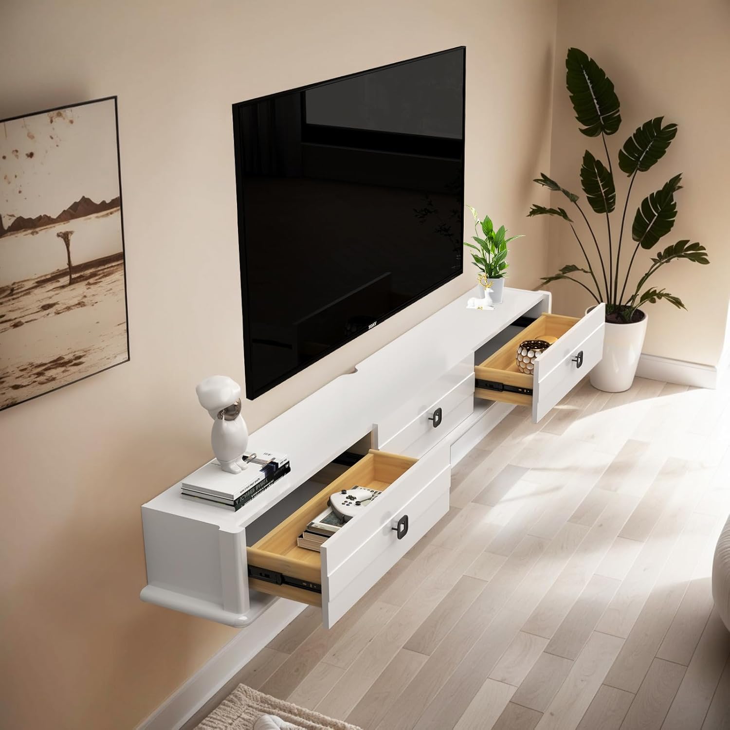 74.88″ Polara Solid Wood TV Stand, High Gloss White