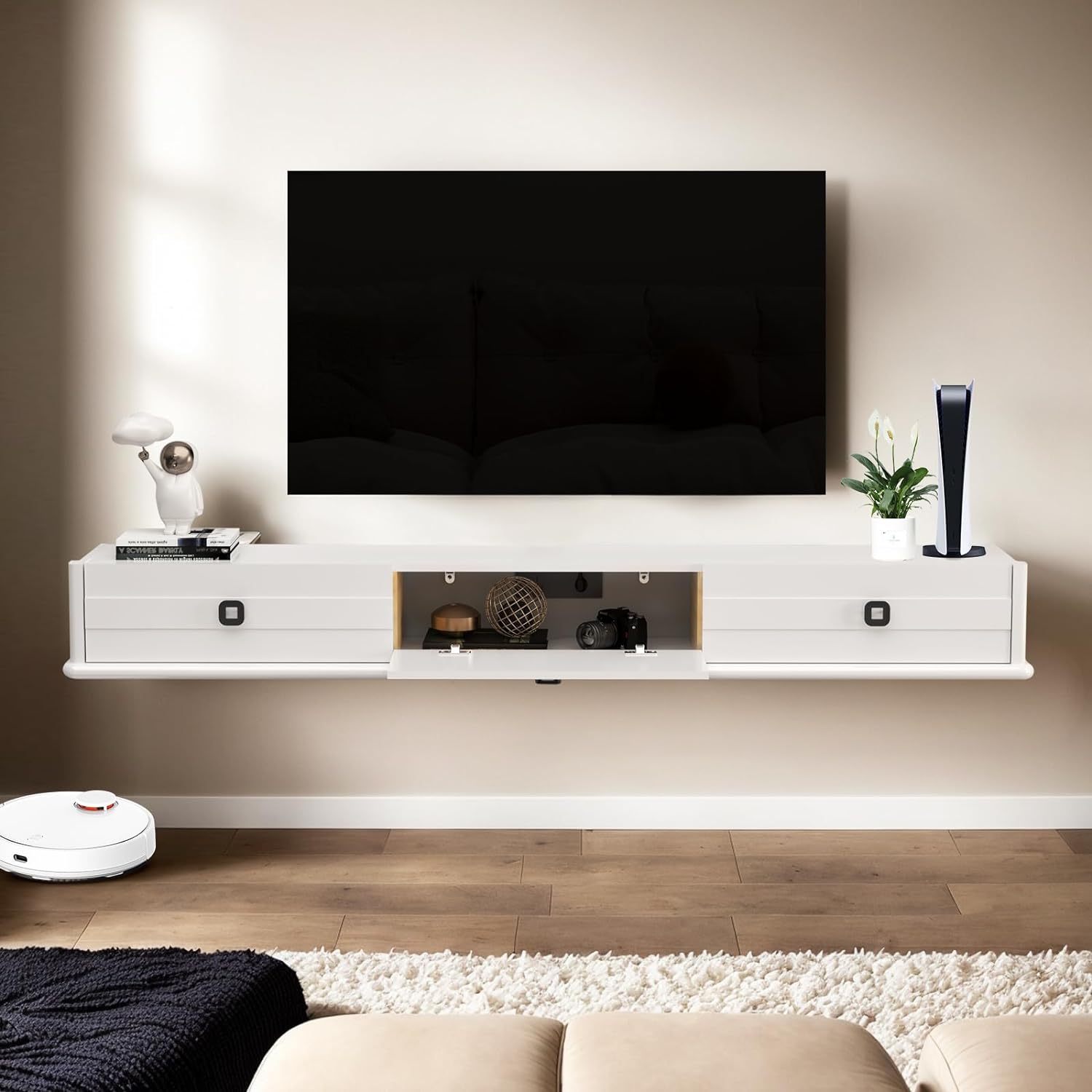 74.88″ Polara Solid Wood TV Stand, High Gloss White