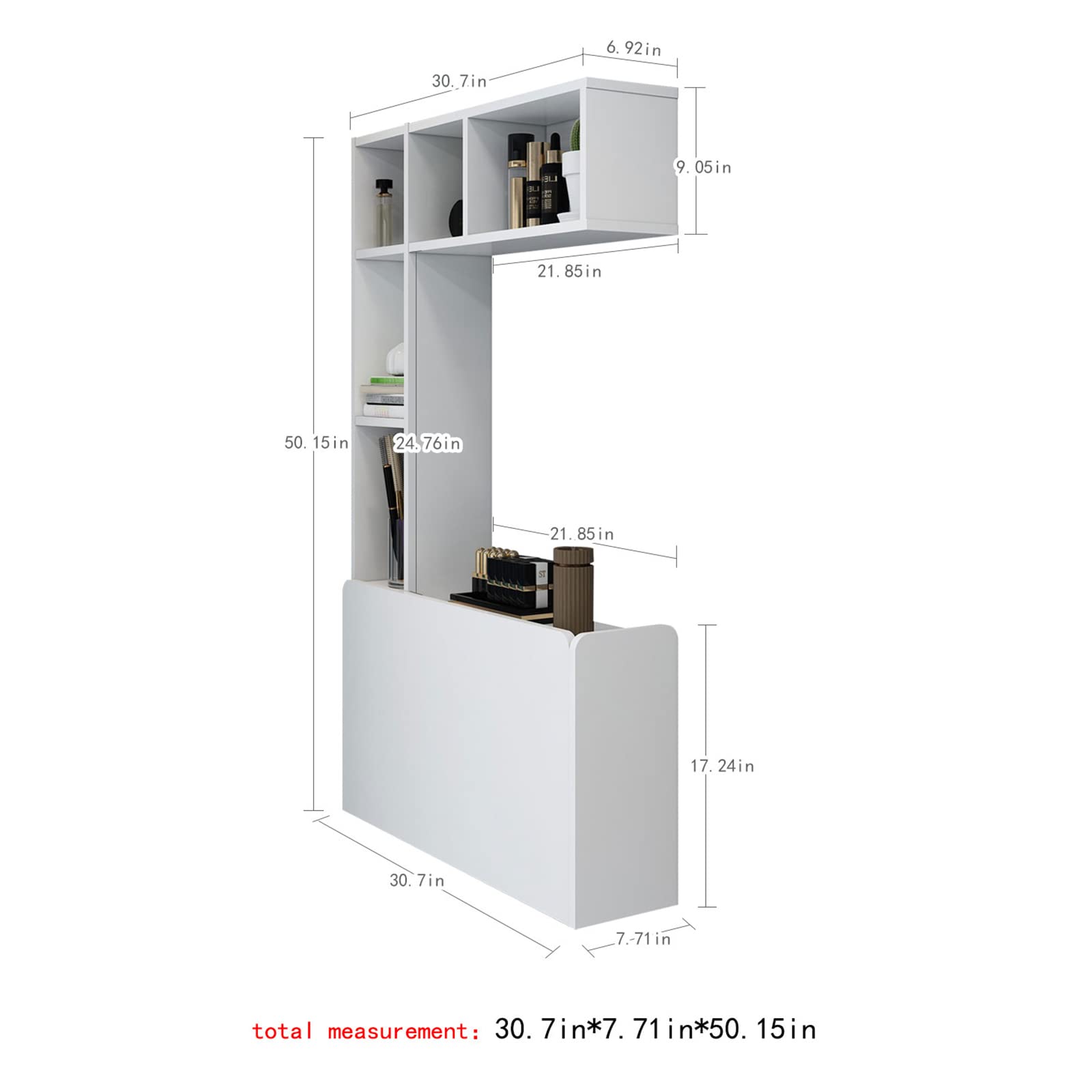 Wall Mounted Floating Storage Box Shelves with Folding Laptop Wall Desk #color_white