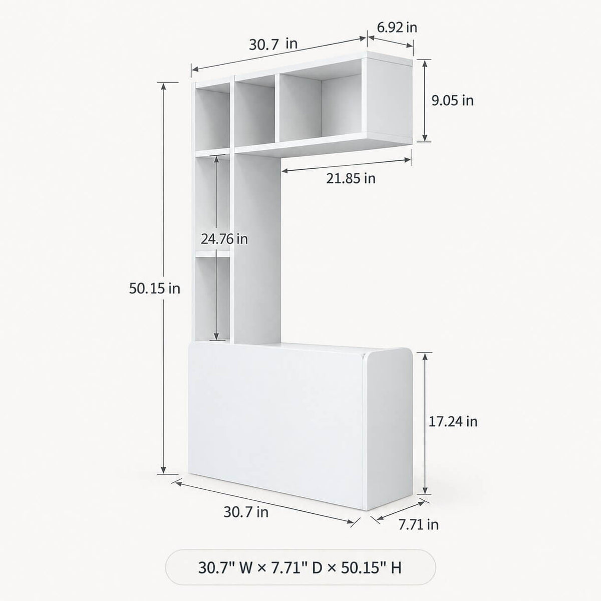 White Plywood Wall Mounted Fold Down Desk with Large Storage Shelf