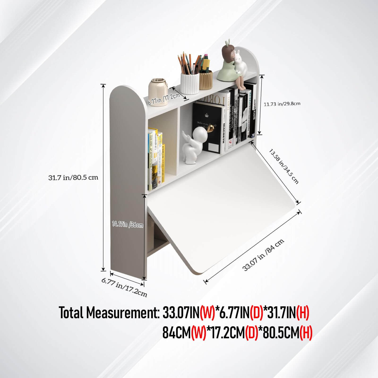 White Wall Mounted Fold Down Desk for Small Space with Storage Shelf