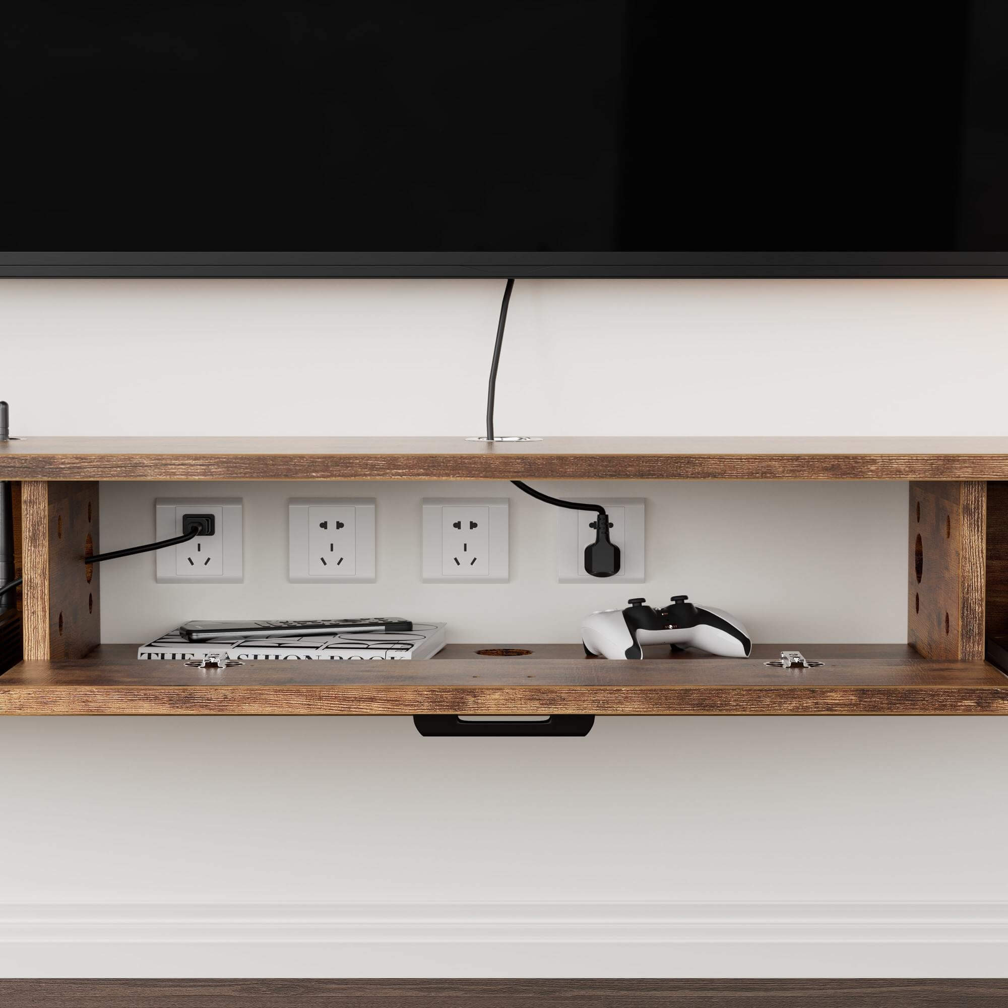 70.86" Rustic Brown Slim Floating TV Stand Wall Shelf Up to 80" TVs