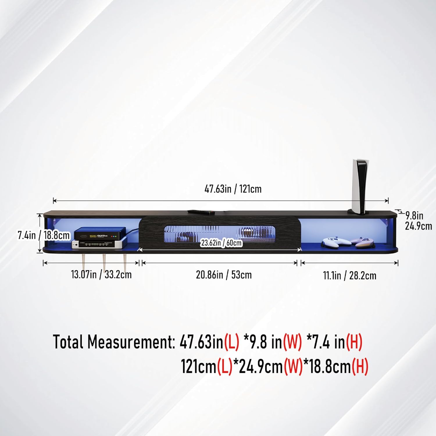 47" Eclaire Floating TV Stand, Black