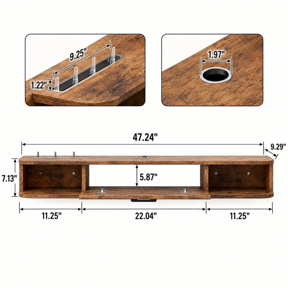 47.27" Pureza Rustic Brown Floating TV Stand