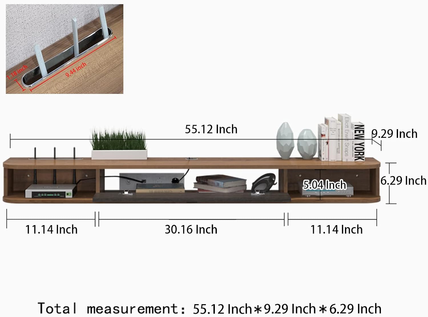 55" Eclan Floating TV Stand, Walnut