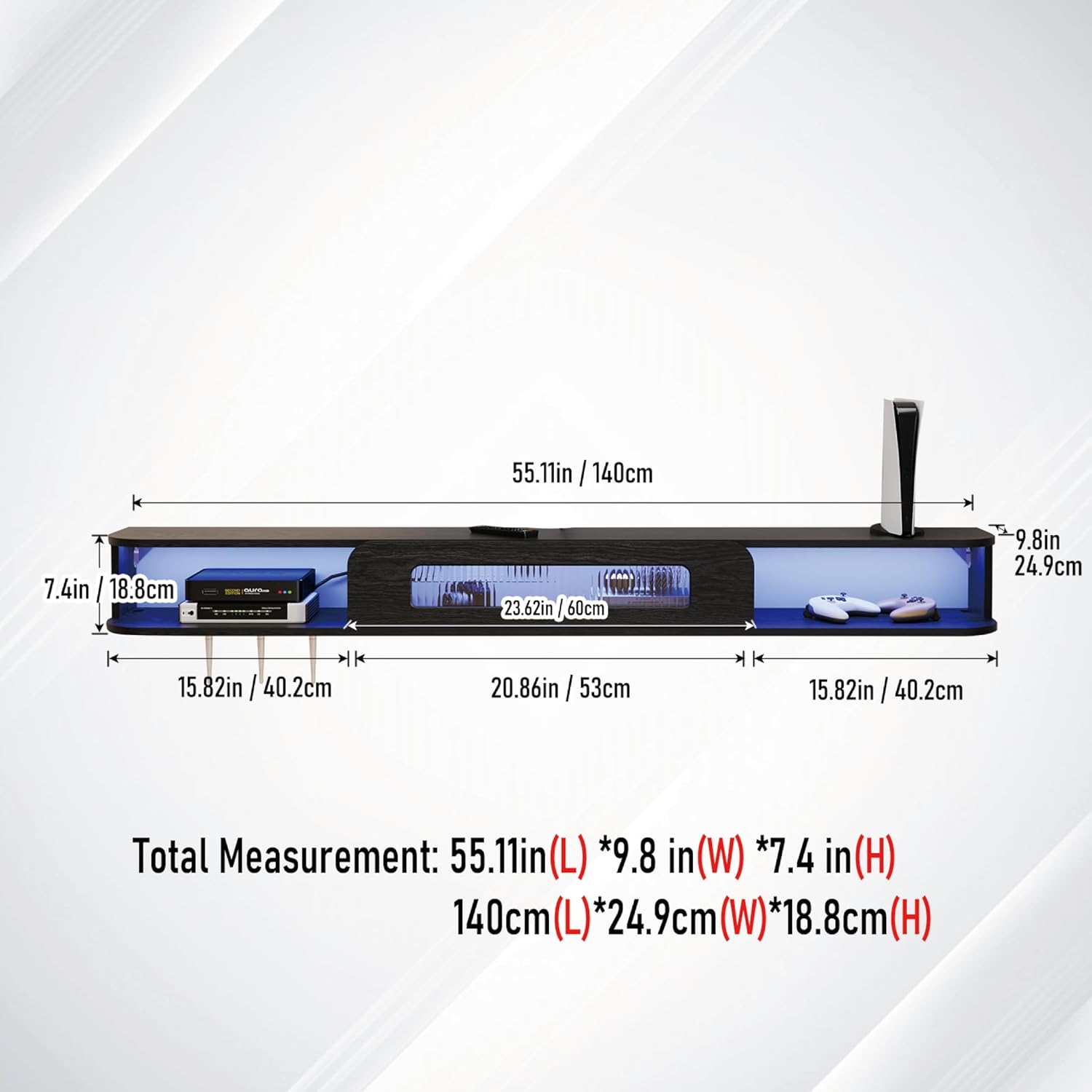 55" Eclaire Floating TV Stand, Black