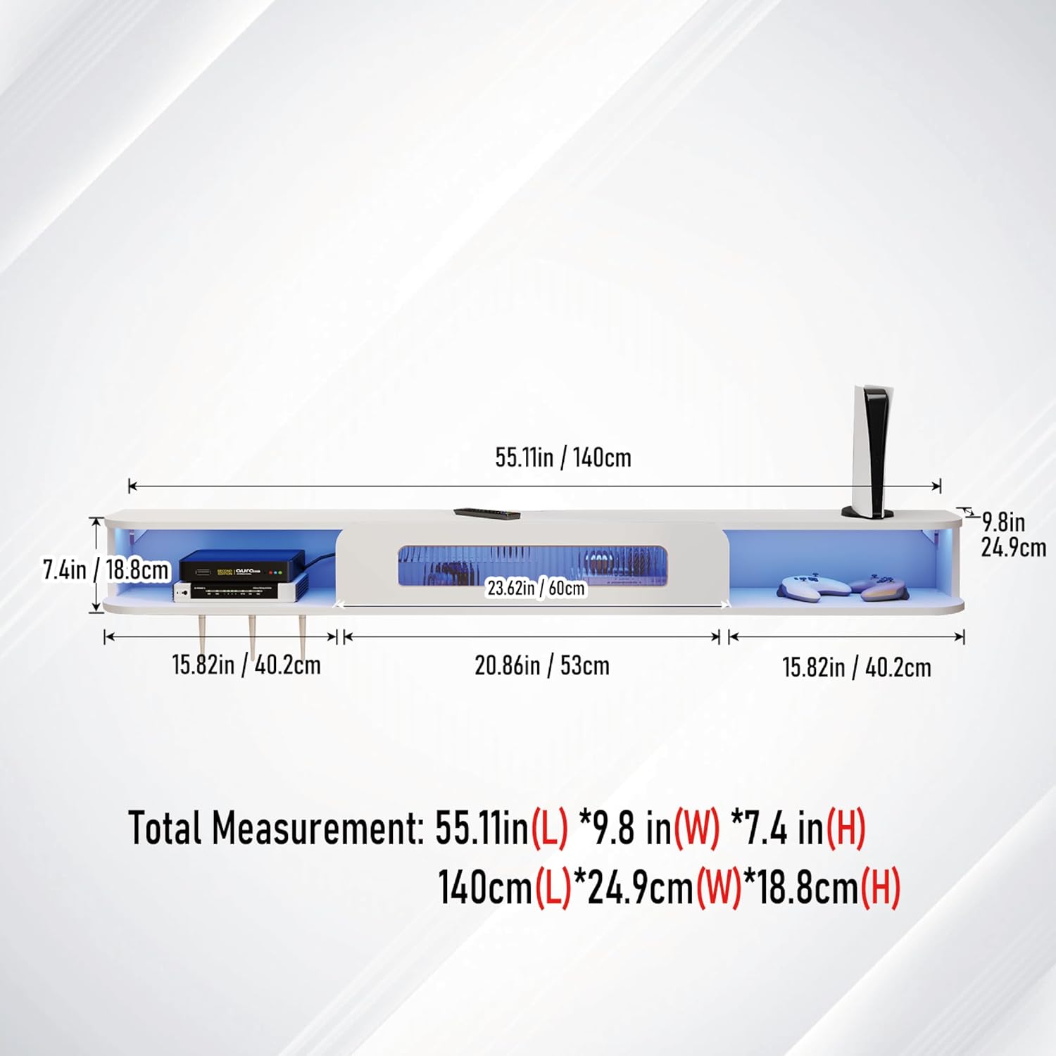 55" Eclaire Floating TV Stand, White