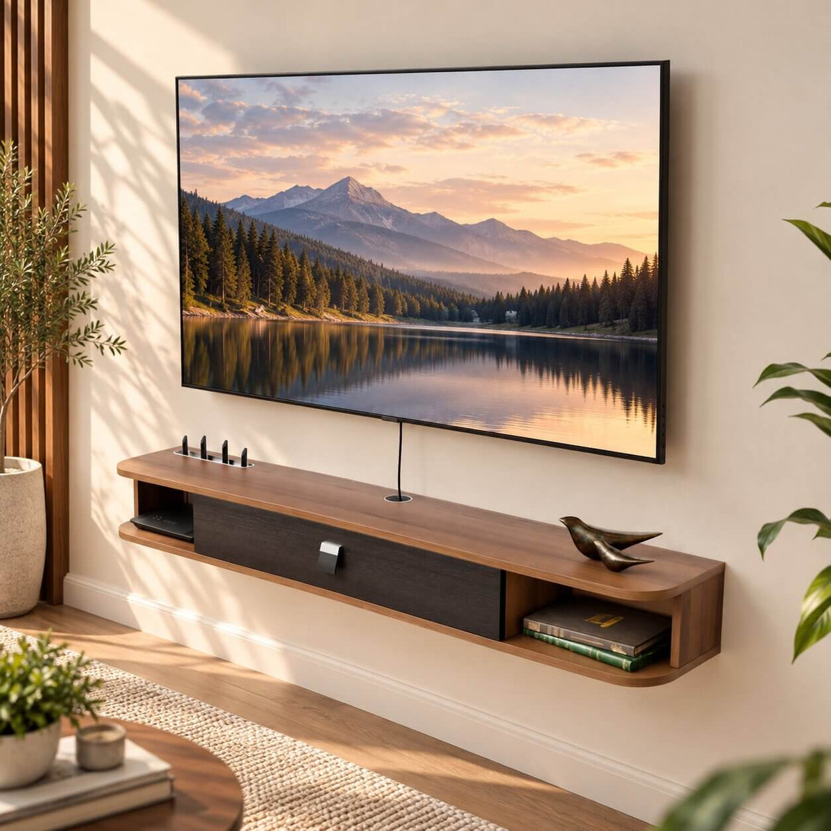 55" Eclan Floating TV Stand, Walnut