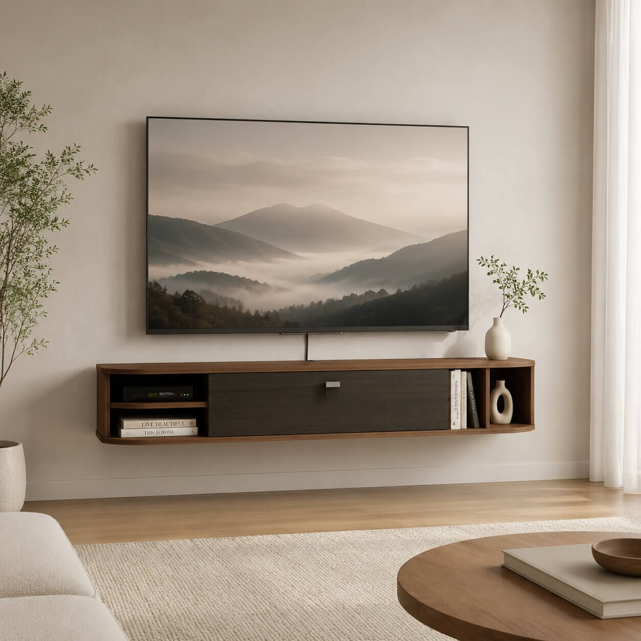 55" Modestia Floating TV Stand, Walnut