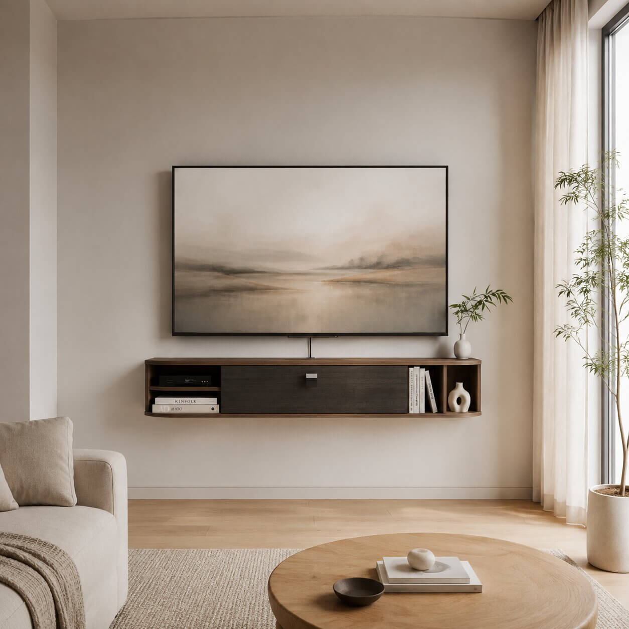 55" Modestia Floating TV Stand, Walnut