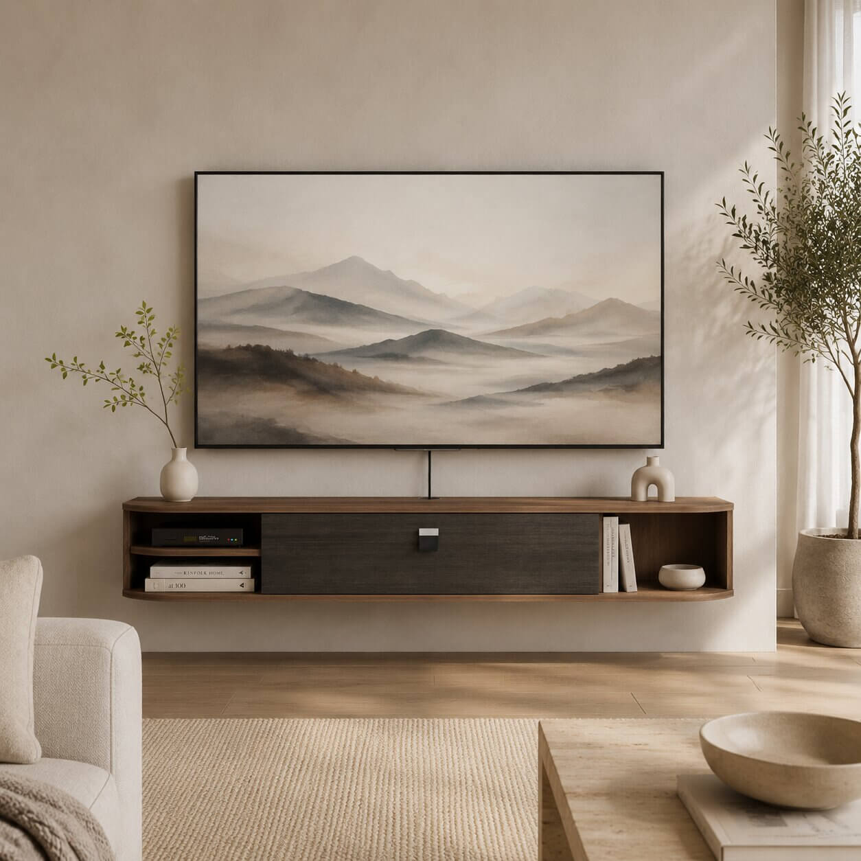 55" Modestia Floating TV Stand, Walnut