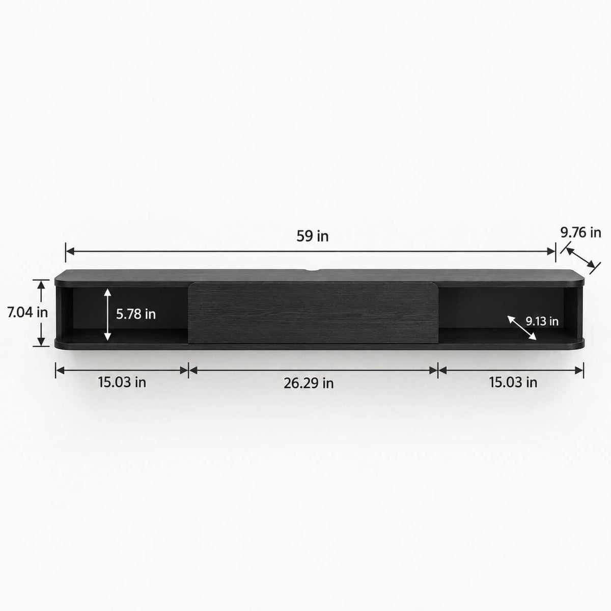 59" Solel Drawer Floating TV Stand, Black