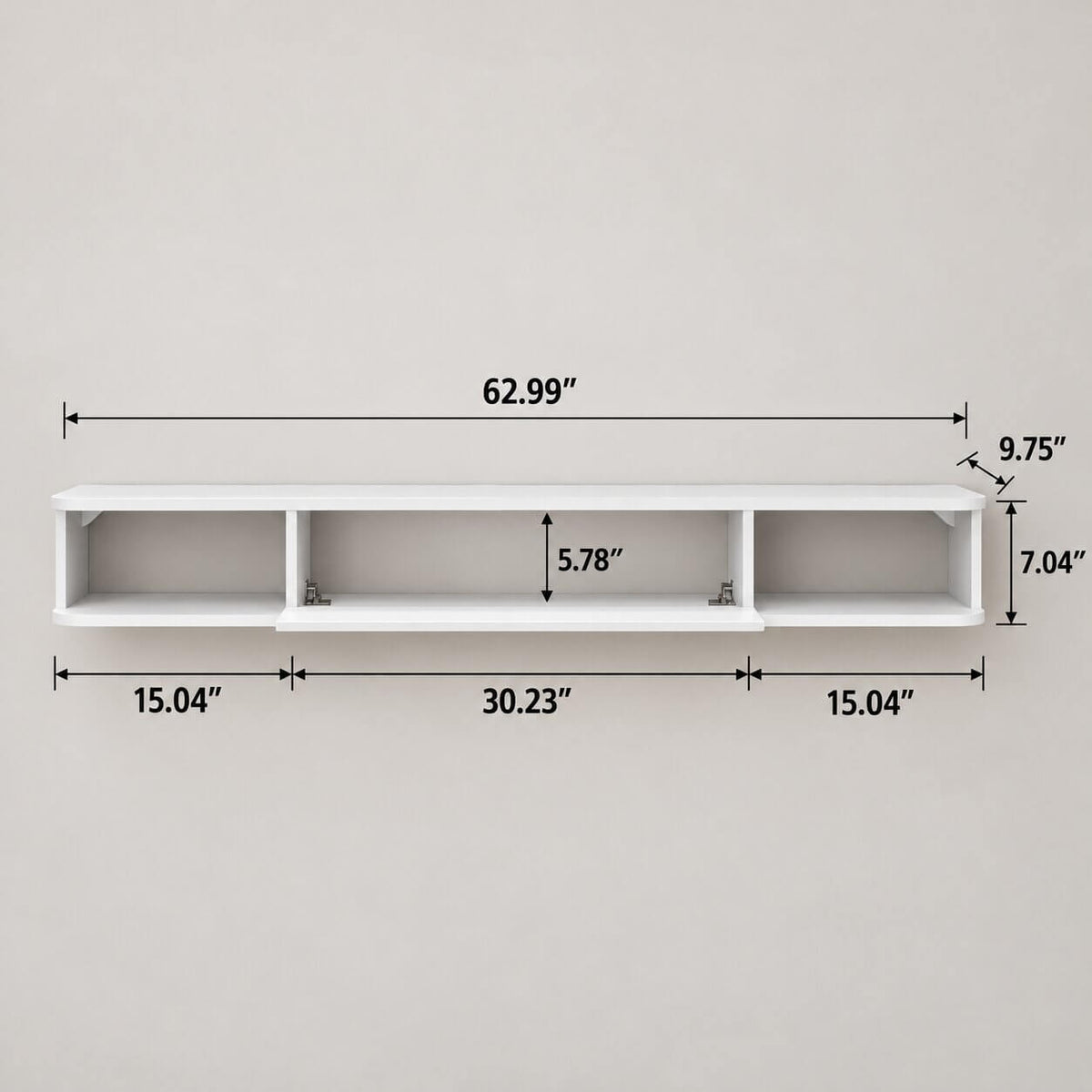 63" Solel Door Floating TV Stand, White