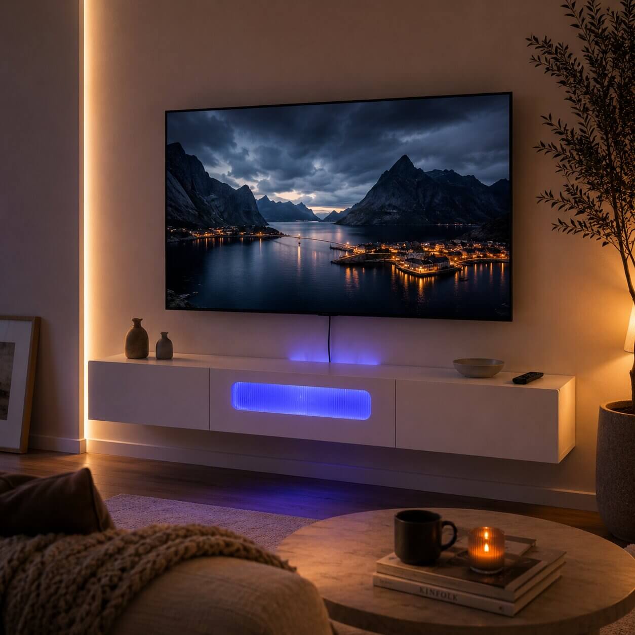 63" Purello Floating TV Stand, White