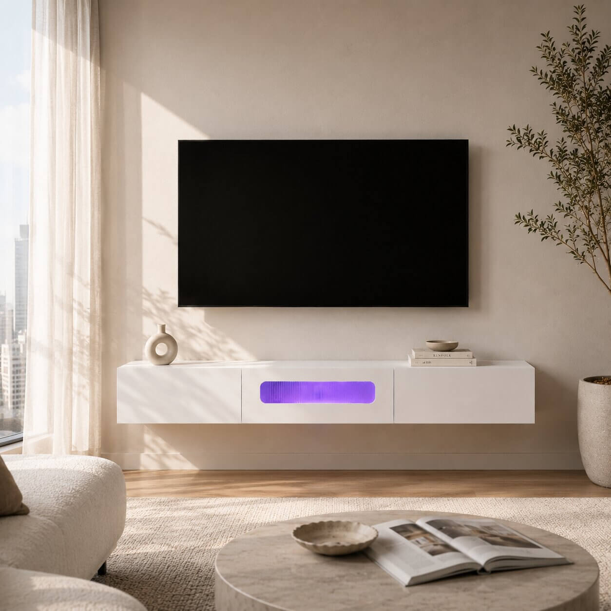 63" Purello Floating TV Stand, White