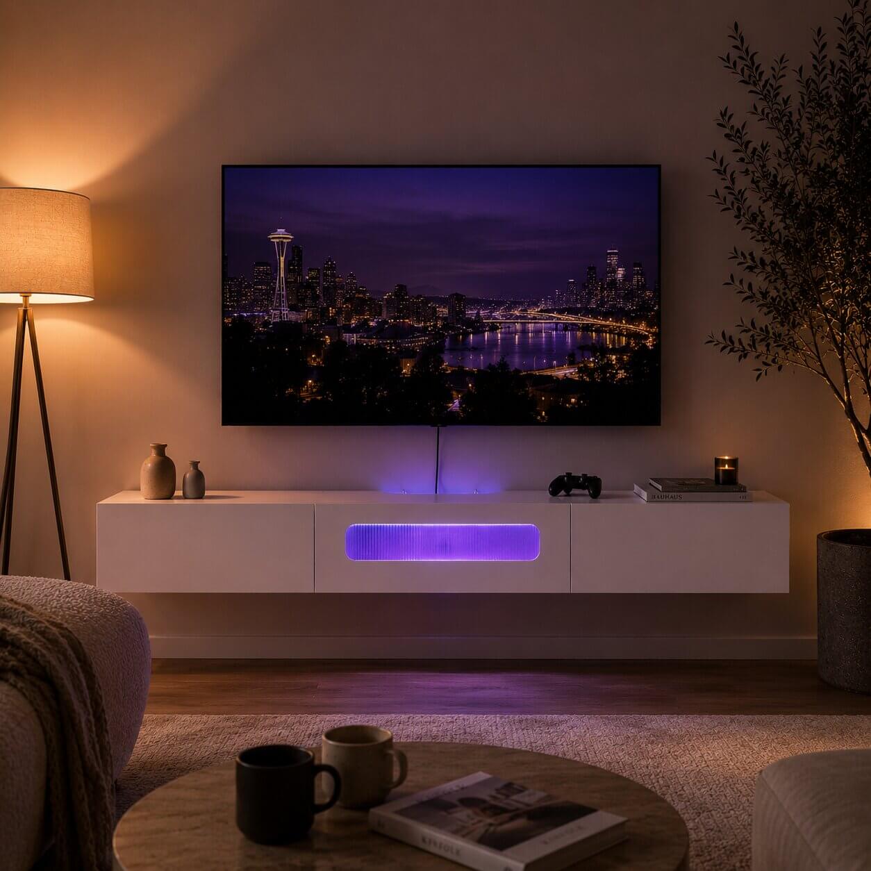 63" Purello Floating TV Stand, White