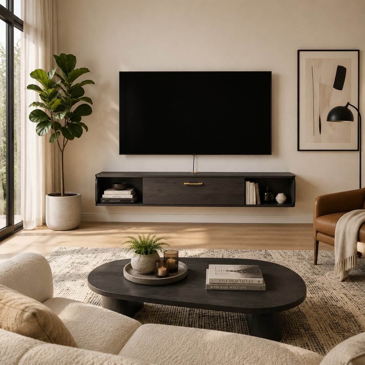 67" Prima Floating TV Stand, Rustic Grey