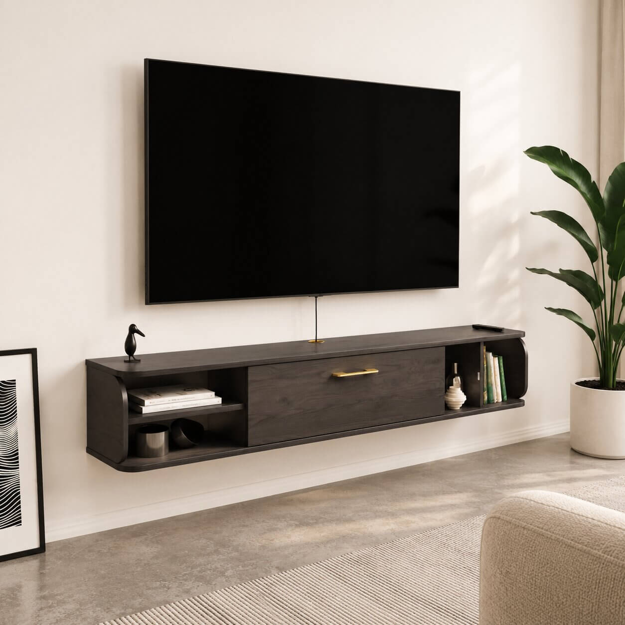 67" Prima Floating TV Stand, Rustic Grey