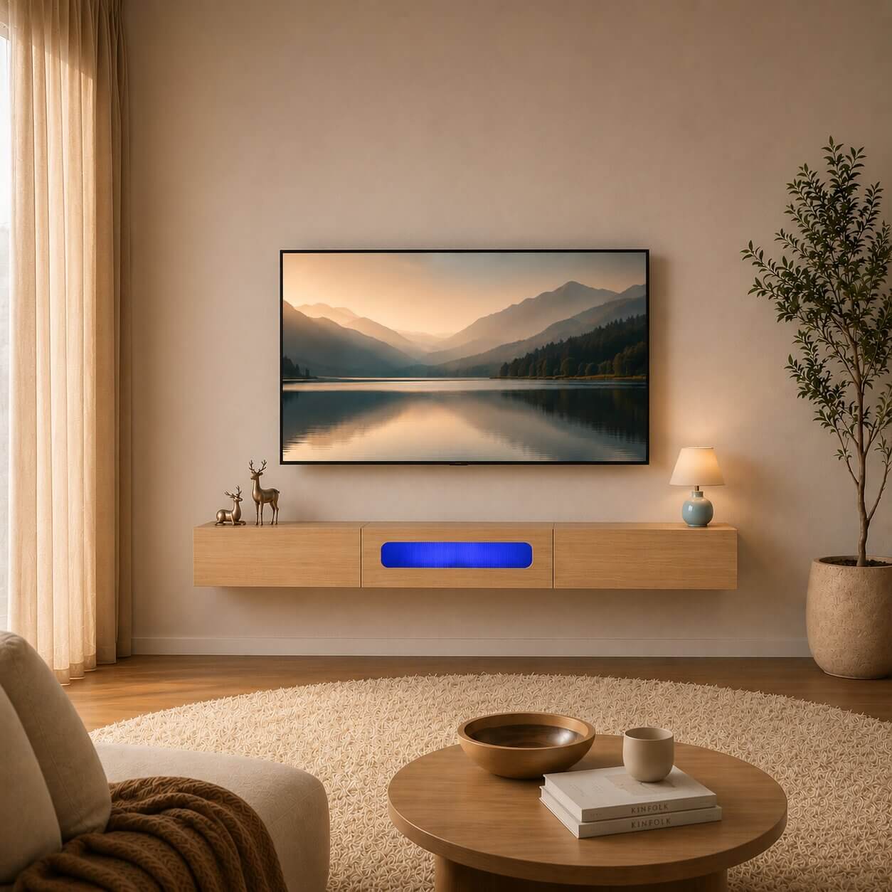 70" Purello Floating TV Stand, Light Oak