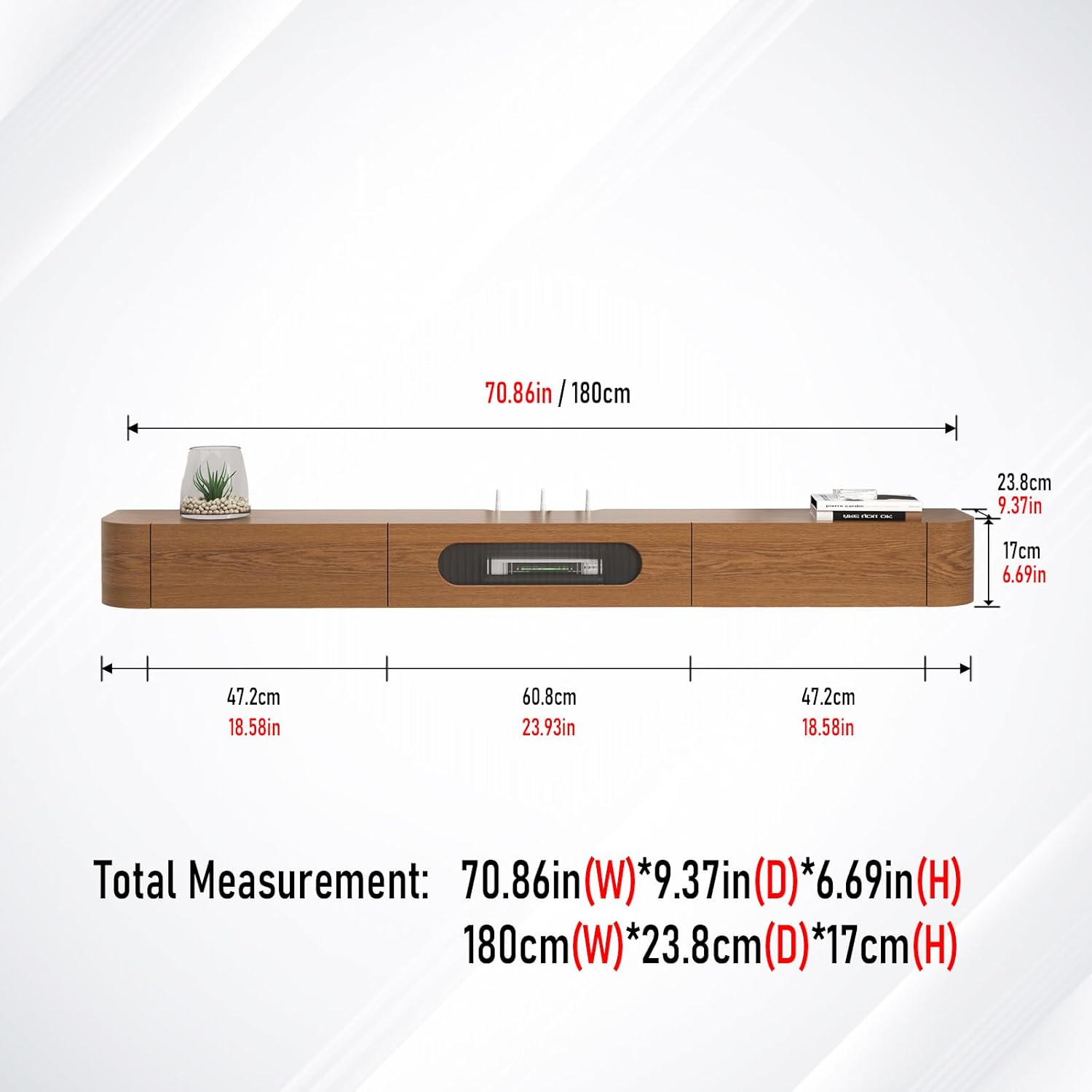 70" Prista Fully Assembled Solid Wood Floating TV Stand, Walnut