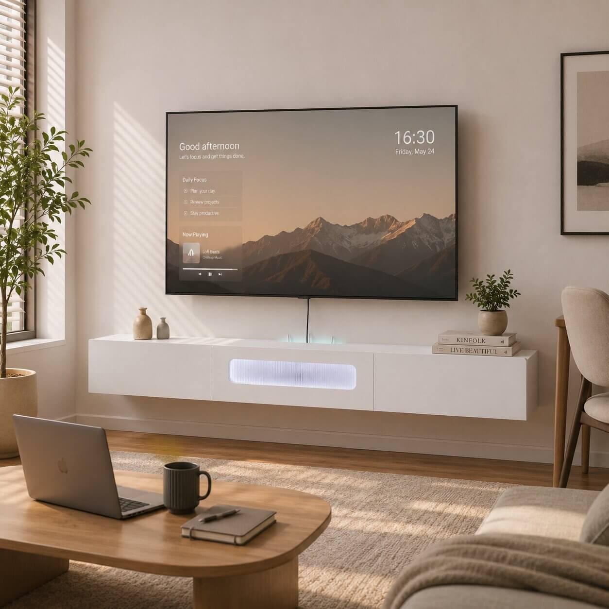 70" Purello Floating TV Stand, White
