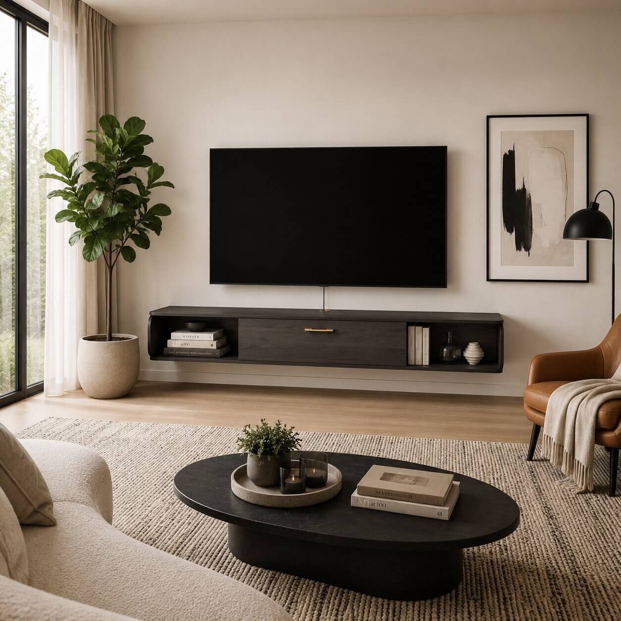 76" Prima Floating TV Stand, Rustic Grey