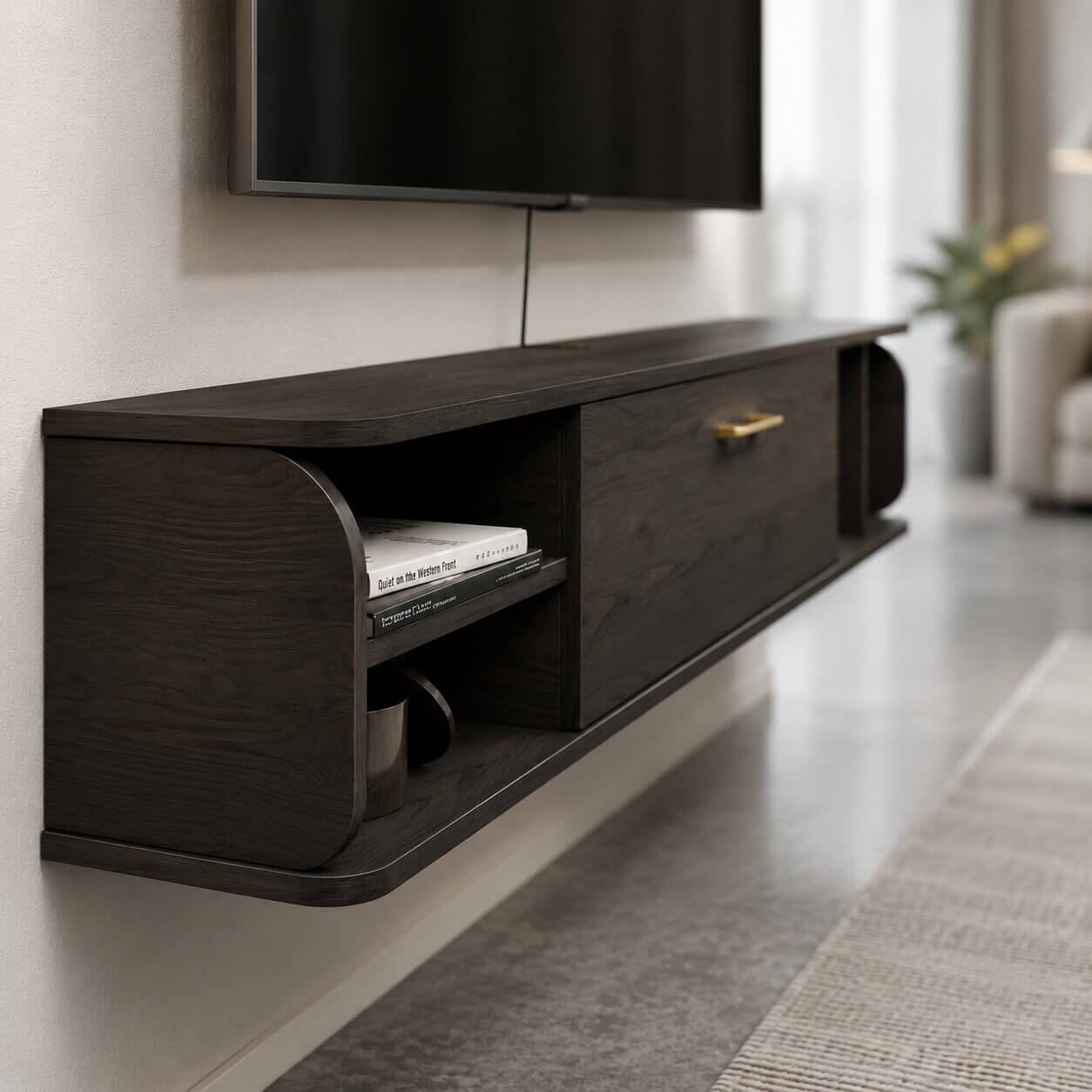 76" Prima Floating TV Stand, Rustic Grey