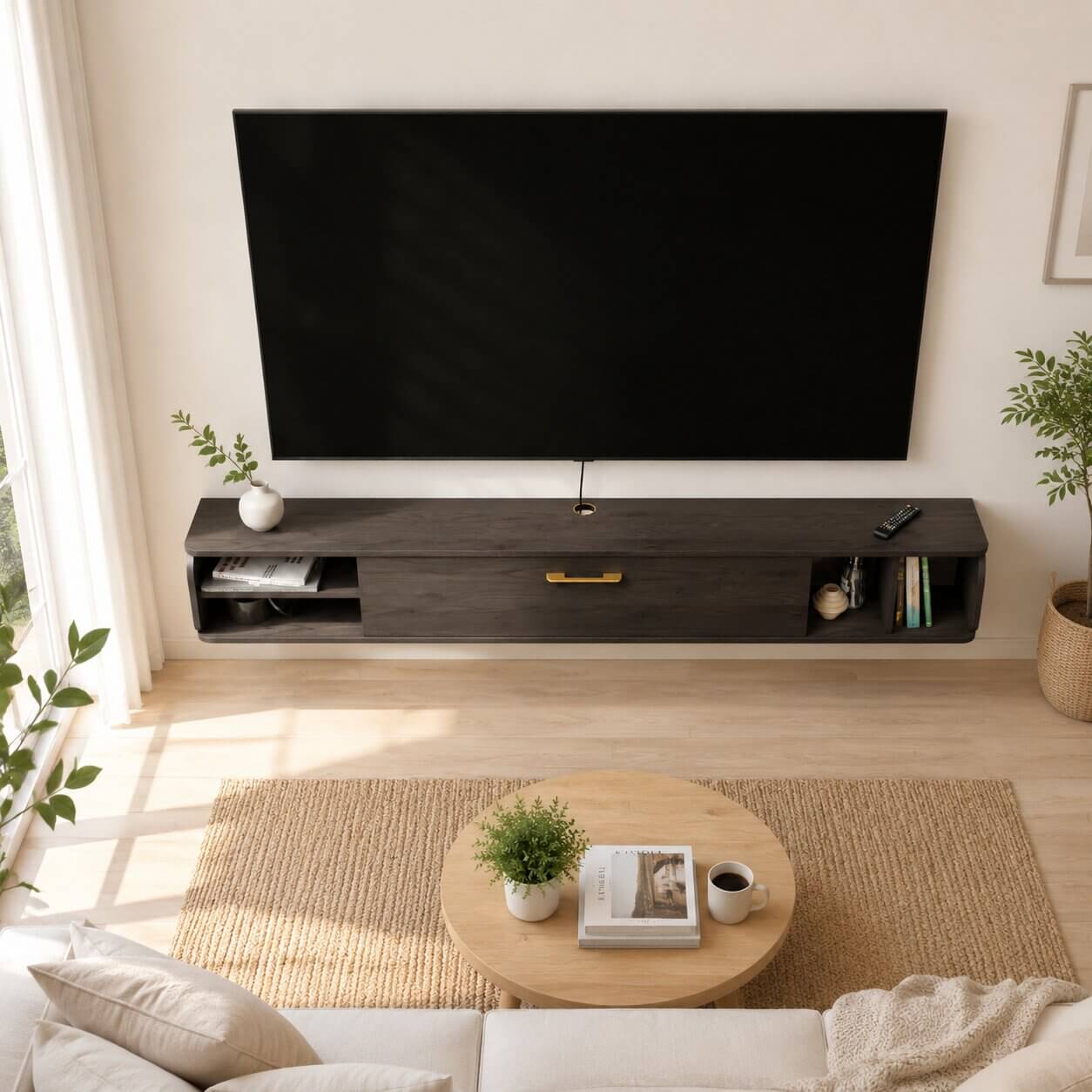 76" Prima Floating TV Stand, Rustic Grey