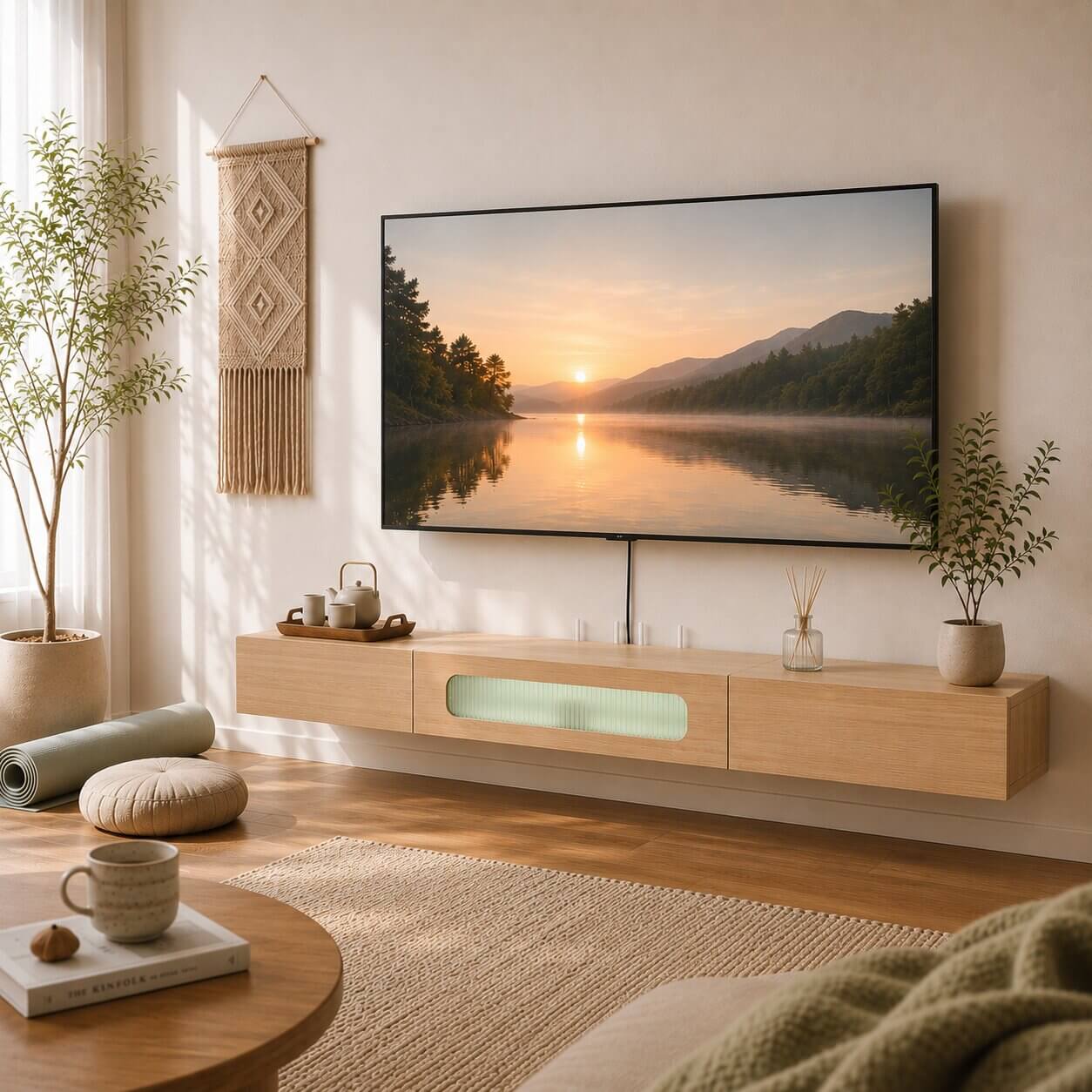 78" Purello Floating TV Stand, Light Oak (Backorder)