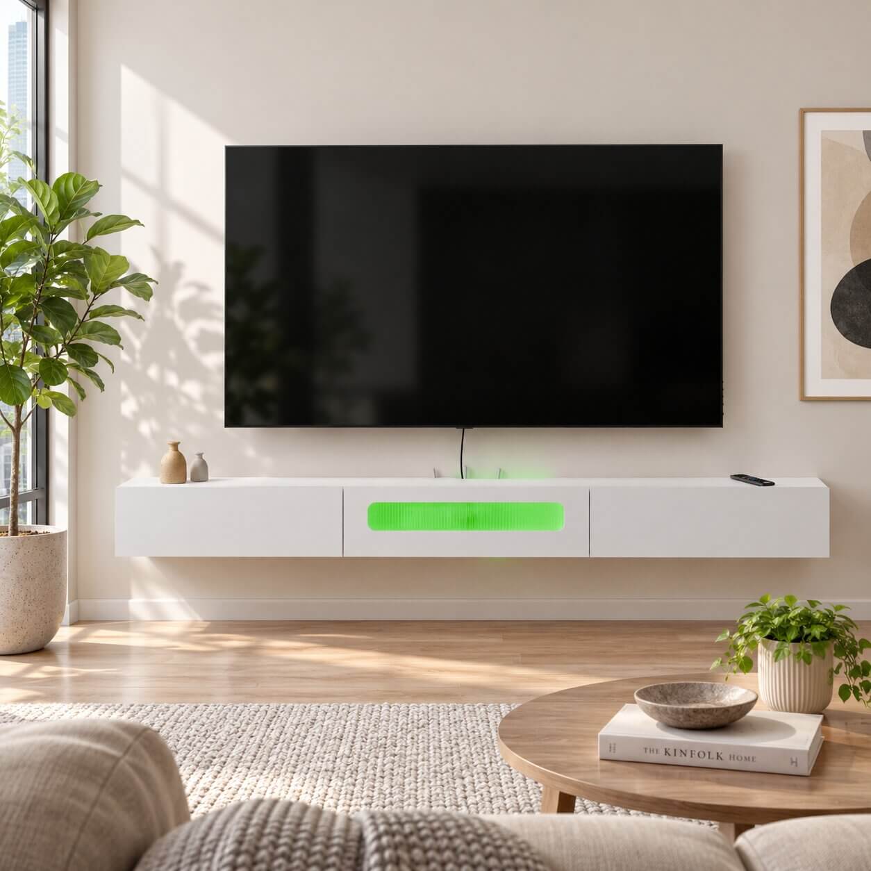 78" Purello Floating TV Stand, White