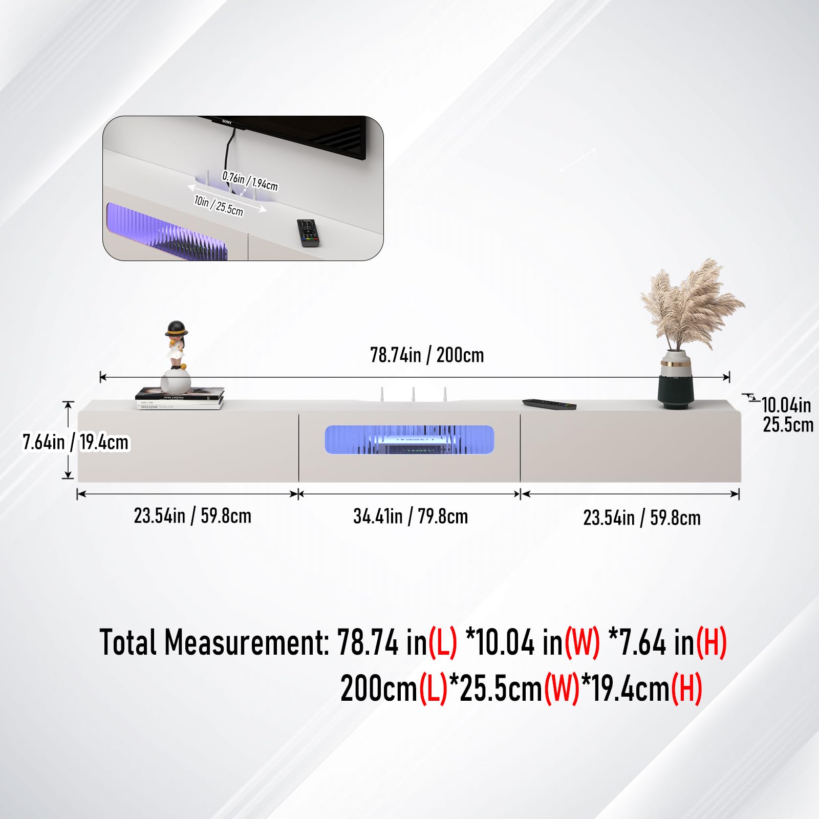 78" Purello Floating TV Stand, White