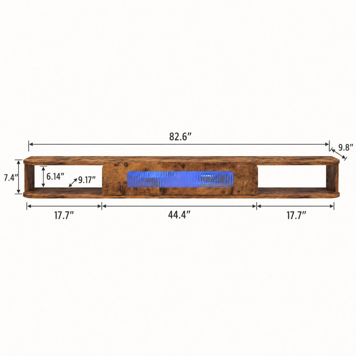 82" Eclaire Floating TV Stand, Rustic Brown