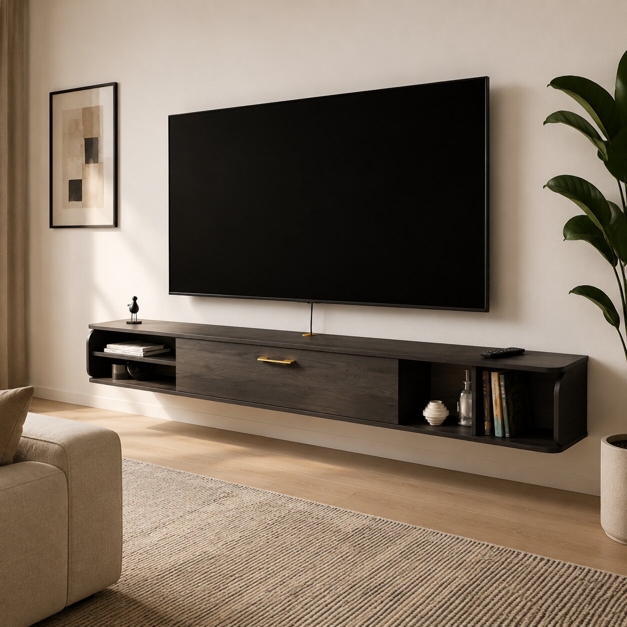 94.48" Prima Floating TV Stand, Rustic Grey