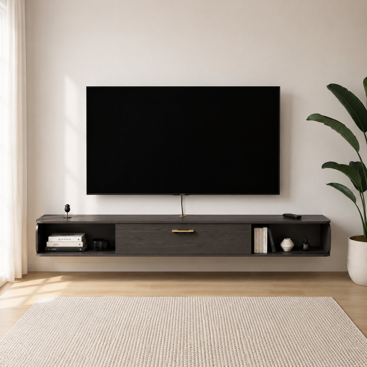 94.48" Prima Floating TV Stand, Rustic Grey