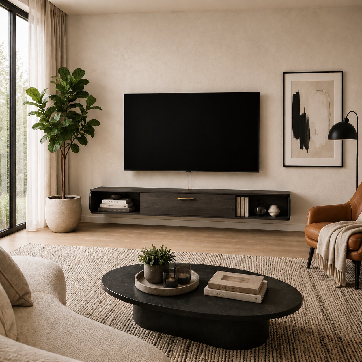 94.48" Prima Floating TV Stand, Rustic Grey